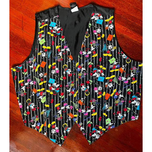 Vtg deadstock 90s Disney Black Mickey Mouse Minnie Kiss Vest Jacket Plus 24W XXL - Picture 1 of 6